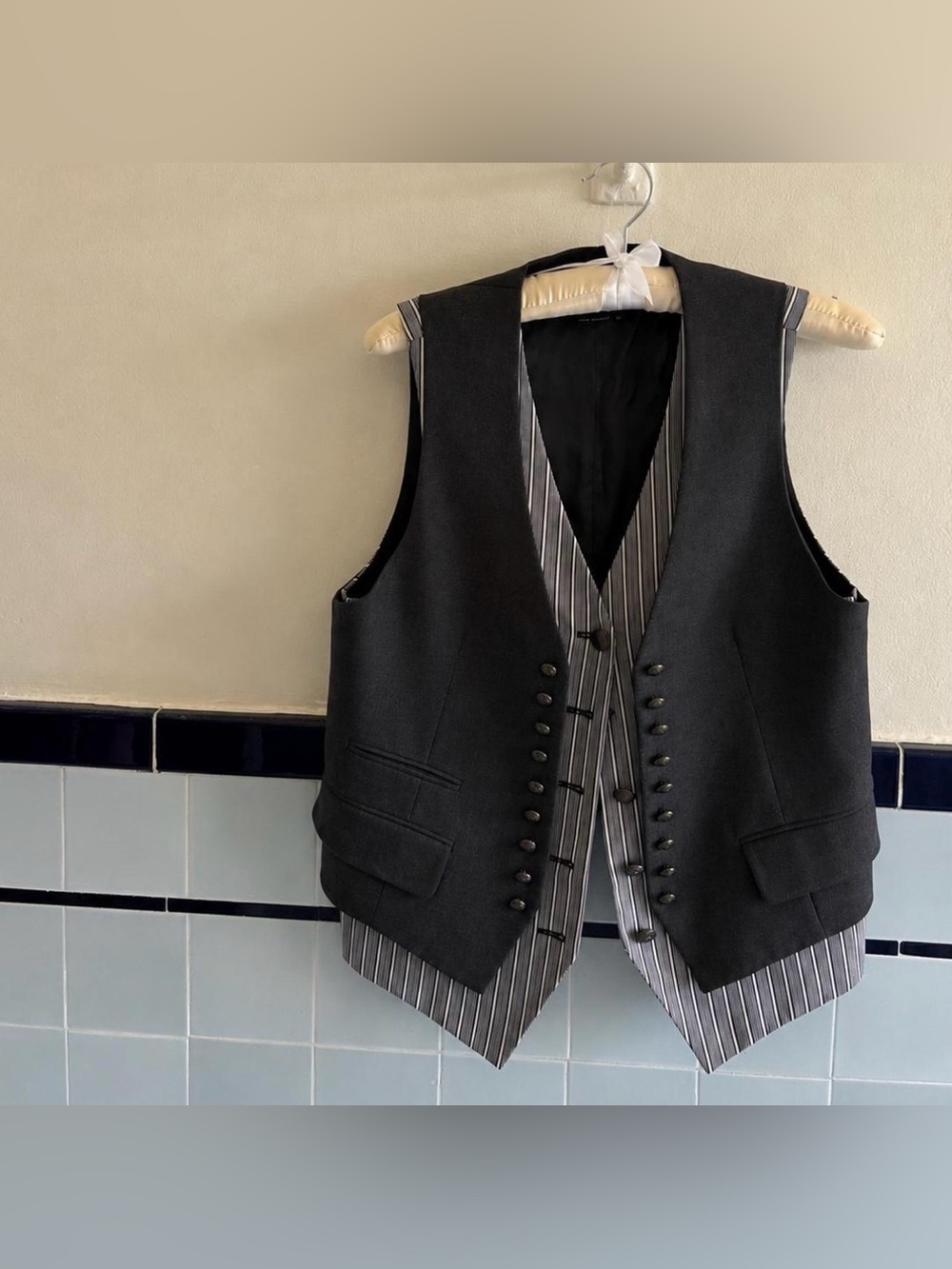 Tailored Black & Gray Striped Vest